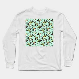 Hummingbirds Ribbon Pattern Art Long Sleeve T-Shirt